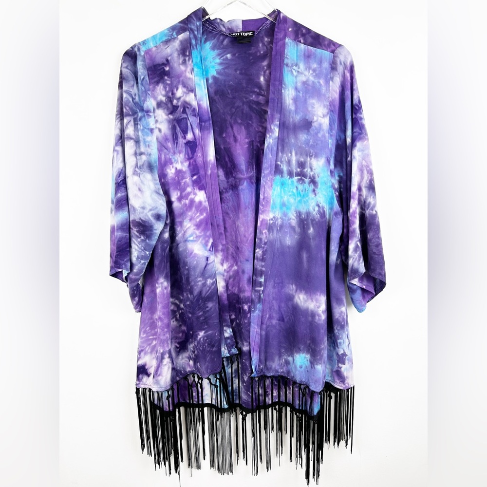 Hot Topic Skull Fringe Tie-Dye Kimono
